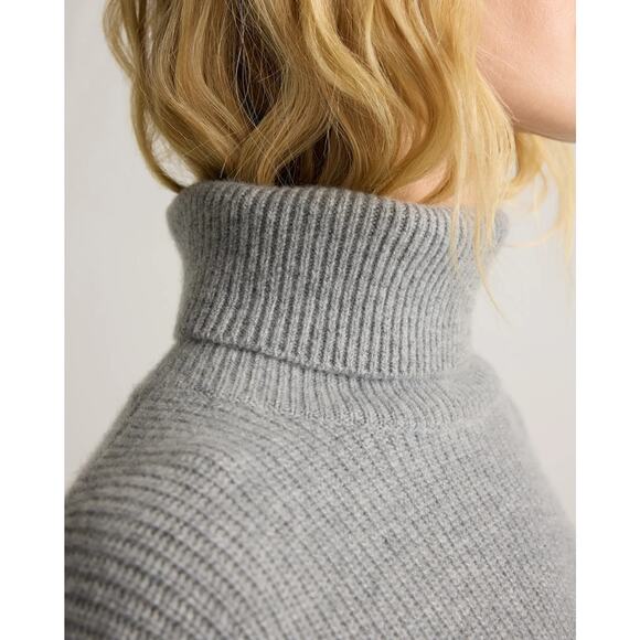 Quince Mongolian Cashmere Fisherman Sweater Womens M Grey Turtleneck - Picture 8 of 8
